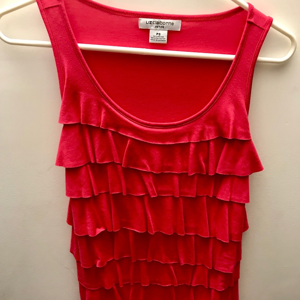 Liz Claiborne PS, Pink Tank. Ruffles down front.